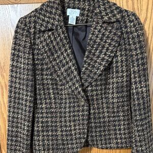 LOFT Women's Houndstooth Blazer Dark Brown and Tan
